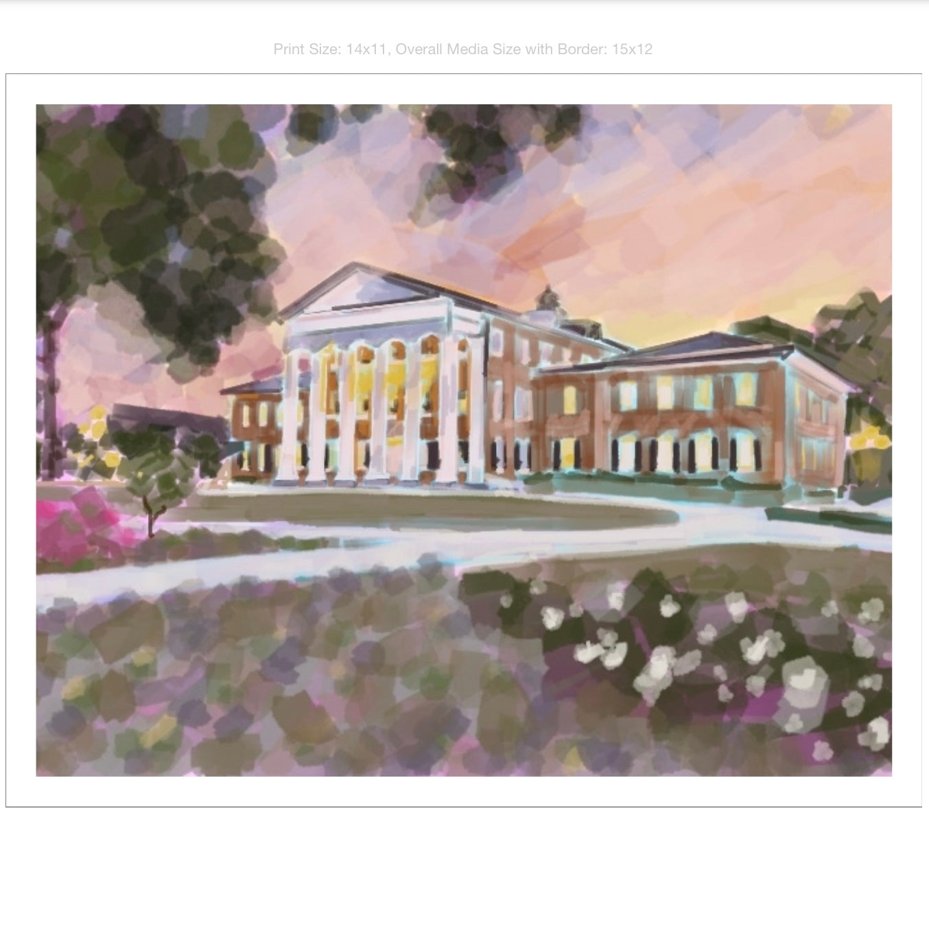 Ole Miss Campus Giclee on Premium Heavyweight Paper